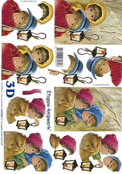 3D Bogen Kinder mit Laterne - Format A4,  Sonstiges -  Sonstiges,  Menschen - Kinder,  Le Suh,  Winter,  3D Bogen,  Kinder mit Laterne