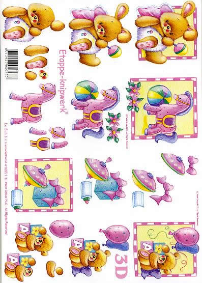 3D Bogen Babysachen Mädchen - Format A4, Blumen -  Sonstige,  Motive - Luftballon,  Ereignisse - Geburt,  Le Suh,  3D Bogen,  Babysachen Mädchen,  Spielzeug
