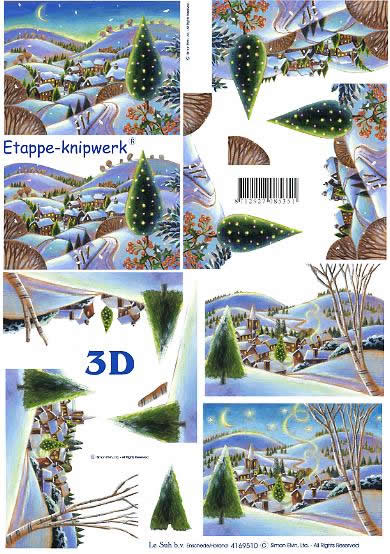 3D Bogen Schneelandschaft - Format A4,  Winter - Schnee,  Le Suh,  Weihnachten,  3D Bogen,  Schneelandschaft