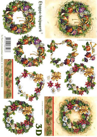 3D Bogen Weihnachtskränze - Format A4, Weihnachten - Weihnachtsstern,  Blumen - Christrosen,  Weihnachten - Adventskranz,  Le Suh,  Weihnachten,  3D Bogen,  Weihnachtskränze,  Ilex
