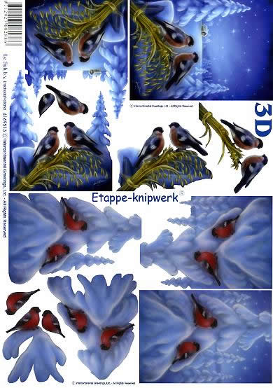 3D Bogen Vögel auf Schneezweig - Format A4, Tiere - Vögel,  Tiere -  Sonstige,  Winter - Schnee,  Le Suh,  Winter,  3D Bogen,  Vögel auf Schneezweig,  Winterlandschaft