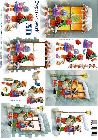3D Bogen  - Format A4,  Menschen - Kinder,  Winter - Schnee,  Le Suh,  Winter,  3D Bogen,  Laternen