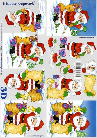 3D Bogen Weihnachtsmann - Format A4, Spielsachen - Puppen,  Weihnachten - Geschenke,  Weihnachten - Weihnachtsmann,  Le Suh,  Weihnachten,  3D Bogen,  Weihnachtsmann,  Spielzeug,  Schnee