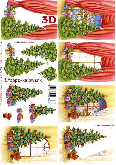 3D Bogen Wehnachtsbaum + Fenster - Format A4, Weihnachten - Weihnachtsstern,  Weihnachten - Geschenke,  Weihnachten - Weihnachtsbaum,  Le Suh,  Weihnachten,  3D Bogen,  Winterlandschaft im Fenster
