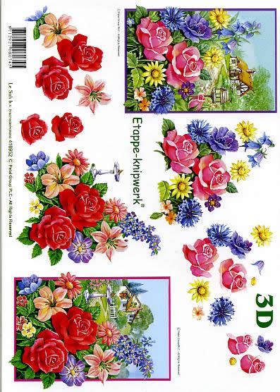 3D Bogen Blumen / Landhaus - Format A4, Regionen - Wald / Wiesen,  Blumen - Rosen,  Blumen -  Sonstige,  Le Suh,  Sommer,  3D Bogen,  Landhaus,  Lilie