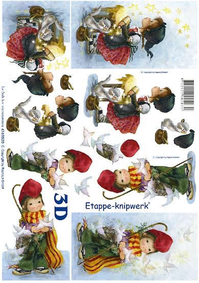 3D Bogen Weihnachtsjungen + Mädchen - Format A4,  Tiere -  Sonstige,  Menschen - Kinder,  Le Suh,  Weihnachten,  3D Bogen,  Weihnachtsjungen + Mädchen,  Elfen,  Tauben
