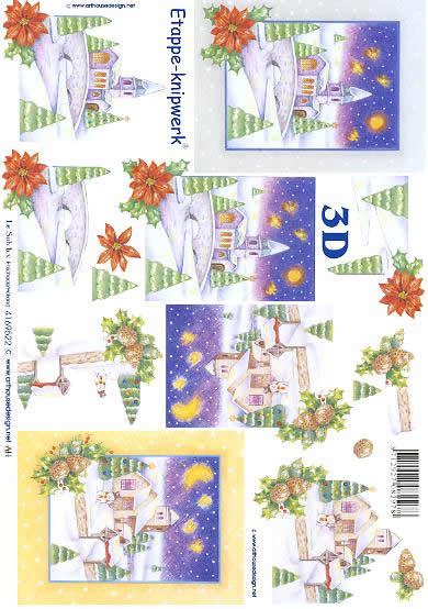 3D Bogen  - Format A4,  Winter - Schnee,  Weihnachten - Weihnachtsstern,  Le Suh,  Winter,  3D Bogen,  Dorf