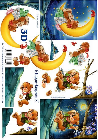 3D Bogen Bär - auf Mond und Schaukel - Format A4,  Blumen -  Sonstige,  Tiere - Bären,  Le Suh,  Weihnachten,  3D Bogen,  Bär auf Mond und Schaukel