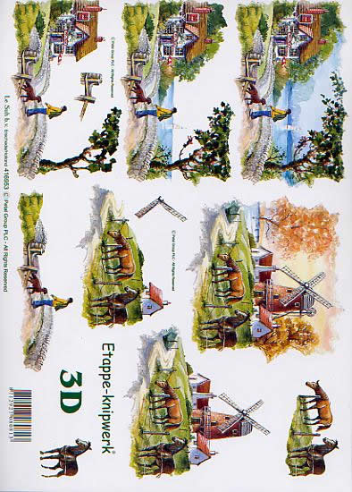 3D Bogen Landhaus + Mühle - Format A4,  Tiere -  Sonstige,  Le Suh,  Frühjahr,  3D Bogen,  Landhaus + Mühle