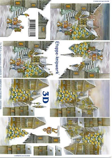 3D Bogen Weihnachts - Häuschen - Format A4, Menschen - Personen,  Weihnachten - Weihnachtsbaum,  Winter - Schnee,  Le Suh,  Weihnachten,  3D Bogen,  Weihnachts-Häuschen,  Winterlandschaft,  Kerzen