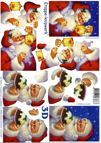 3D Bogen Weihnachtsmann mit Torte - Format A4,  Weihnachten - Kerzen,  Weihnachten - Weihnachtsmann,  Le Suh,  Weihnachten,  3D Bogen,  Weihnachtsmann mit Torte