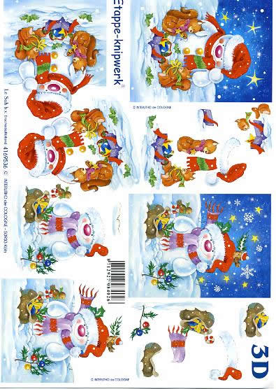3D Bogen Schneemann - Format A4, Weihnachten - Geschenke,  Winter - Schnee,  Winter - Schneemänner,  Le Suh,  Weihnachten,  3D Bogen,  Tiere