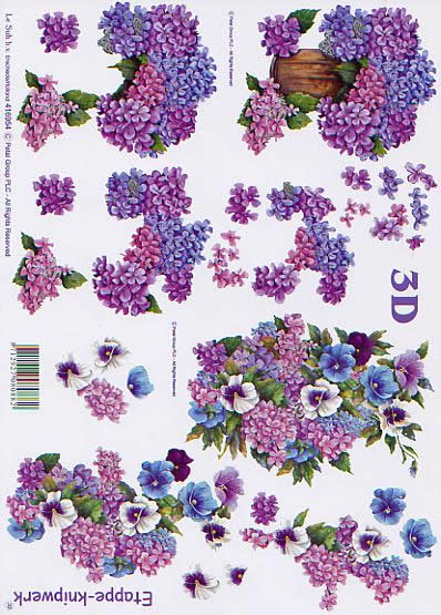3D Bogen Hortensie+Veilchen - Format A4,  Blumen - Stiefmütterchen,  Blumen -  Sonstige,  Le Suh,  3D Bogen,  Hortensie+Veilchen,  Blumenstrauß