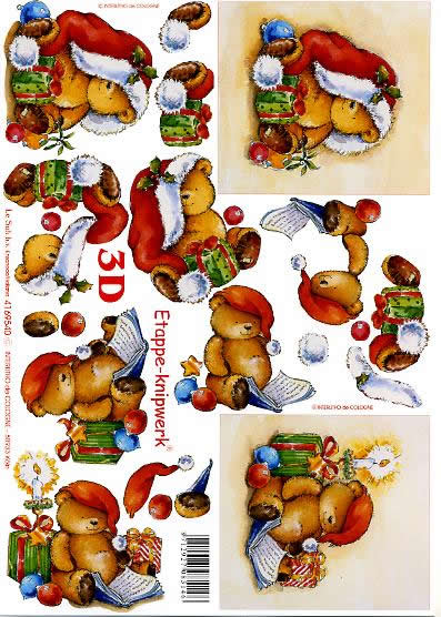 3D Bogen Weihnachtsbärchen - Format A4, Tiere - Bären,  Weihnachten - Kerzen,  Weihnachten - Geschenke,  Le Suh,  Weihnachten,  3D Bogen,  Weihnachtsbärchen