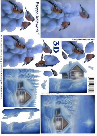 3D Bogen Vögel im Schnee - Format A4, Tiere - Hasen,  Tiere - Vögel,  Winter - Schnee,  Le Suh,  Winter,  3D Bogen,  Vögel im Schnee,  Winterlandschaft