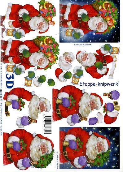 3D Bogen Weihnachtsmann - Format A4, Pflanzen - Ilex,  Weihnachten - Geschenke,  Weihnachten - Weihnachtsmann,  Le Suh,  Weihnachten,  3D Bogen,  Laterne,  Spielzeug