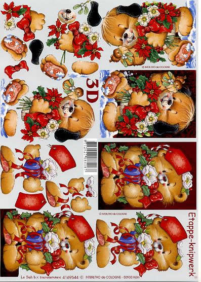 3D Bogen Weihnachtshund + Bär - Format A4, Weihnachten - Geschenke,  Weihnachten - Weihnachtsstern,  Blumen - Christrosen,  Le Suh,  Weihnachten,  3D Bogen,  Weihnachtshund + Bär