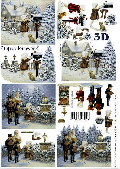 3D Bogen Singende Kinder - Format A4, Menschen - Kinder,  Menschen - Personen,  Winter - Schnee,  Le Suh,  Winter,  3D Bogen,  Singende Kinder,  Winterlandschaft