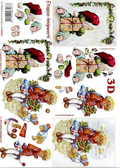 3D Bogen Weihnachtskinder - Format A4, Menschen - Kinder,  Winter - Kristalle / Flocken,  Winter - Schnee,  Le Suh,  Weihnachten,  3D Bogen,  Weihnachtskinder,  Geschenke,  Weihnachtsvögel-bär