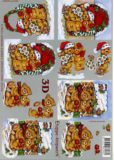 3D Bogen Bärchen + Hündchen - Format A4, Weihnachten - Weihnachtsstern,  Blumen - Christrosen,  Winter - Schnee,  Le Suh,  Weihnachten,  3D Bogen,  Weihnachtsbärchen + Hündchen