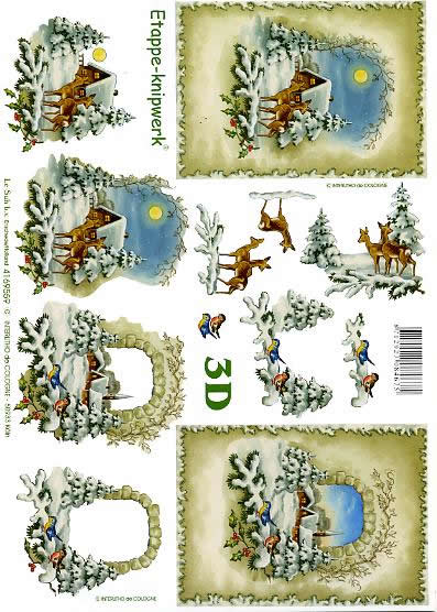 3D Bogen Rehe im Schnee - Format A4, Tiere - Vögel,  Tiere - Reh / Hirsch,  Winter - Schnee,  Le Suh,  Winter,  3D Bogen,  Rehe im Schnee,  Ilex,  Winterlandschaft