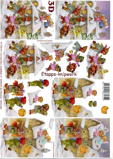 3D Bogen Kinder im Schnee - Format A4, Weihnachten - Engel,  Weihnachten - Geschenke,  Winter - Schnee,  Le Suh,  Winter,  3D Bogen,  Kinder im Schnee,  Laterne