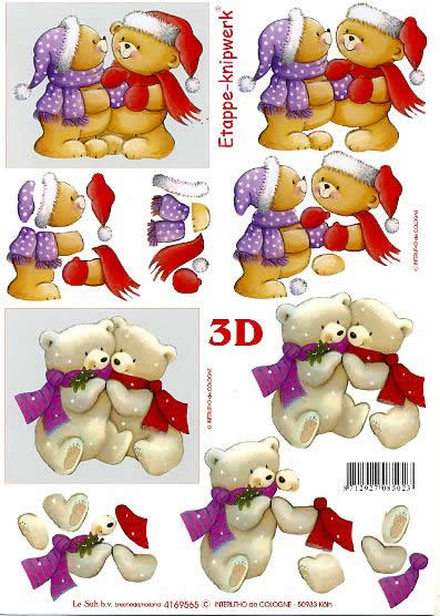 3D Bogen Weihnachtsbären - Format A4,  Tiere - Bären,  Tiere -  Sonstige,  Le Suh,  Weihnachten,  3D Bogen,  Weihnachtsbären