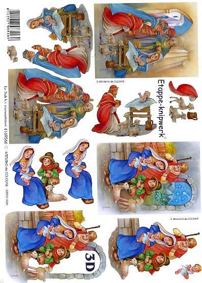 3D Bogen Weinachtskrippe - Format A4,  Menschen - Personen,  Tiere -  Sonstige,  Le Suh,  Weihnachten,  3D Bogen,  Weinachtskrippe
