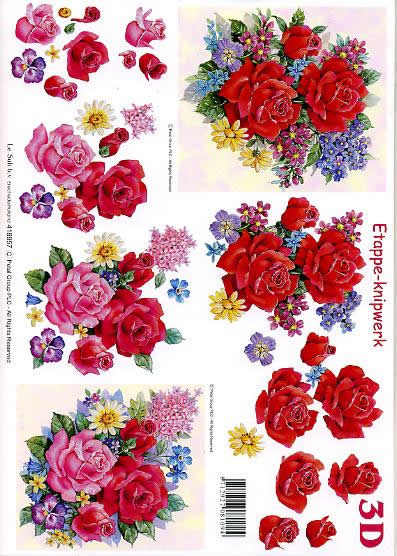 3D Bogen Rosenstrauß - Format A4, Blumen - Primeln,  Blumen - Stiefmütterchen,  Blumen - Rosen,  Le Suh,  Sommer,  3D Bogen,  Rosenstrauß