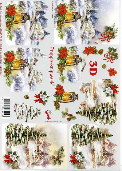3D Bogen Weihnachtslandschaft - Format A4, Weihnachten - Weihnachtsstern,  Weihnachten - Weihnachtsbaum,  Winter - Schnee,  Le Suh,  Weihnachten,  3D Bogen,  Winterlandschaft,  Christrosen,  Laterne