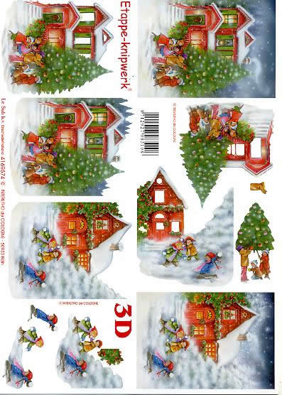 3D Bogen Baum und Haus - Format A4, Menschen - Kinder,  Winter - Schnee,  Weihnachten - Weihnachtsbaum,  Le Suh,  Weihnachten,  3D Bogen,  Baum und Haus