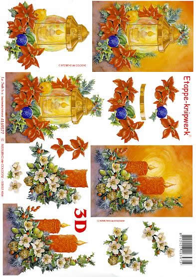 3D Bogen Lampe + Kerzen - Format A4, Weihnachten - Kerzen,  Blumen - Christrosen,  Weihnachten - Weihnachtsstern,  Le Suh,  Weihnachten,  3D Bogen,  Lampe + Kerzen