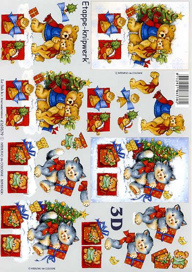 3D Bogen  - Format A4, Tiere - Katzen,  Spielsachen - Stofftiere,  Weihnachten - Weihnachtsbaum,  Le Suh,  Weihnachten,  3D Bogen,  Teddybären