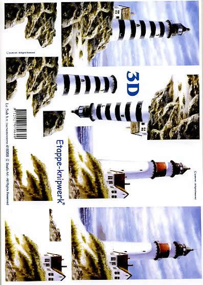 3D Bogen Leuchtturm - Format A4,  Regionen - Strand / Meer - Leuchttürme,  Regionen - Strand / Meer -  Sonstige,  Le Suh,  3D Bogen,  Leuchtturm mit Häusern