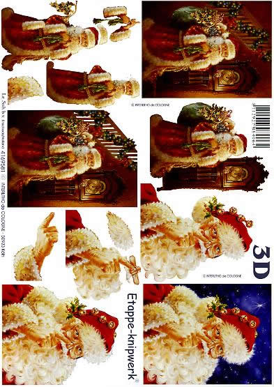 3D Bogen Weihnachtsmann + Uhr - Format A4,  Weihnachten - Geschenke,  Weihnachten - Weihnachtsmann,  Le Suh,  Weihnachten,  3D Bogen,  Weihnachtsmann + Uhr,  Ilex