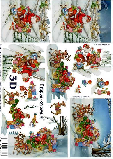 3D Bogen Weihnachtsmann + Kinder - Format A4, Tiere -  Sonstige,  Weihnachten - Weihnachtsmann,  Winter - Schlitten,  Le Suh,  Weihnachten,  3D Bogen,  Weihnachtsmann + Kinder