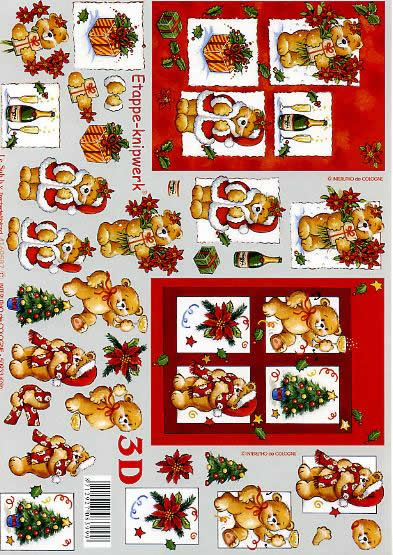 3D Bogen Sekt - Bärchen - Format A4, Weihnachten - Geschenke,  Weihnachten - Weihnachtsstern,  Weihnachten - Weihnachtsbaum,  Le Suh,  Weihnachten,  3D Bogen,  Sekt-Bärchen,  Weihnachtsbär,  Ilex