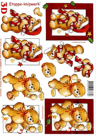3D Bogen Bärchen mit Glas - Format A4, Tiere - Bären,  Tiere -  Sonstige,  Getränke - Wein / Sekt,  Le Suh,  Weihnachten,  3D Bogen,  Bärchen mit Glas,  Weihnachtsbärchen,  Ilex