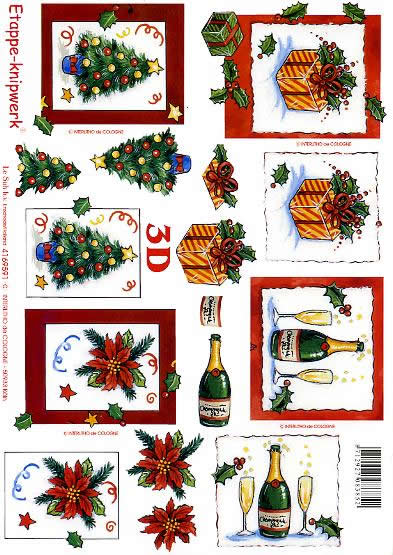 3D Bogen Weihnachten 4x - Format A4, Getränke - Wein / Sekt,  Weihnachten - Weihnachtsstern,  Weihnachten - Weihnachtsbaum,  Le Suh,  Weihnachten,  3D Bogen,  Weihnachten 4x,  Geschenke