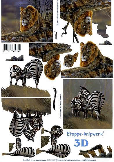 3D Bogen Löwe + Zebra - Format A4, Tiere - Zebras,  Tiere - Löwen,  Tiere -  Sonstige,  Le Suh,  3D Bogen,  AfriKa
