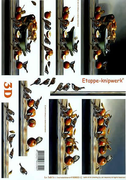 3D Bogen Vögel + Äpfel - Format A4, Tiere - Vögel,  Tiere -  Sonstige,  Früchte - Äpfel,  Le Suh,  3D Bogen,  Obst