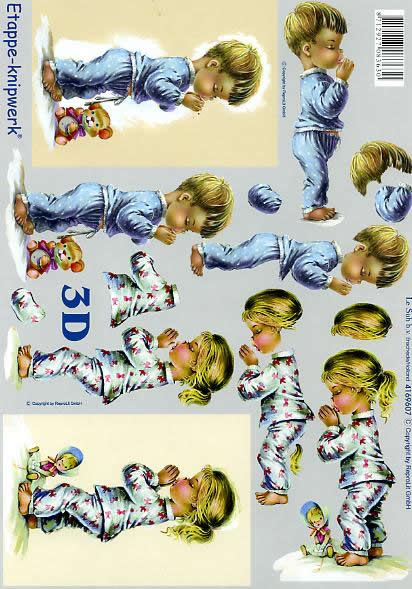 3D Bogen Betende Kinder - Format A4,  Menschen - Personen,  Menschen - Kinder,  Le Suh,  3D Bogen,  Betende Kinder