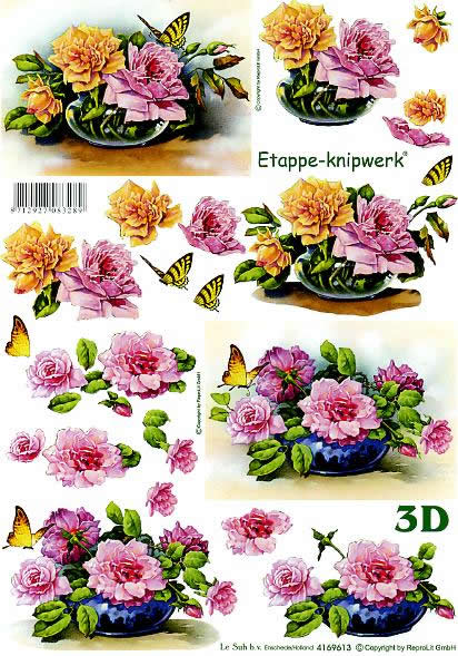 3D Bogen Rosen in Schale - Format A4, Tiere - Schmetterlinge,  Blumen -  Sonstige,  Blumen - Rosen,  Le Suh,  3D Bogen,  Rosen in Schale