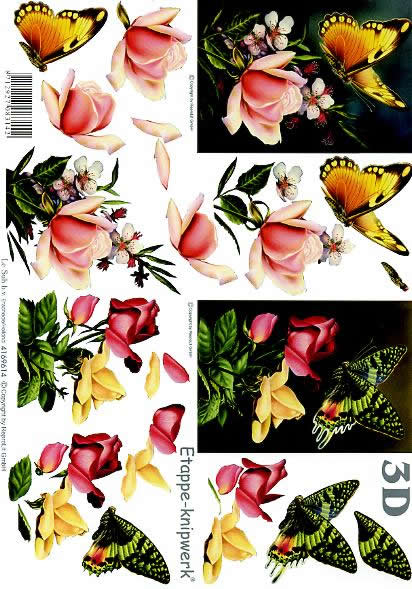 3D Bogen Schmetterlinge + Rosen - Format A4, Tiere - Schmetterlinge,  Blumen - Rosen,  Blumen -  Sonstige,  Le Suh,  3D Bogen,  Schmetterlinge + Rosen