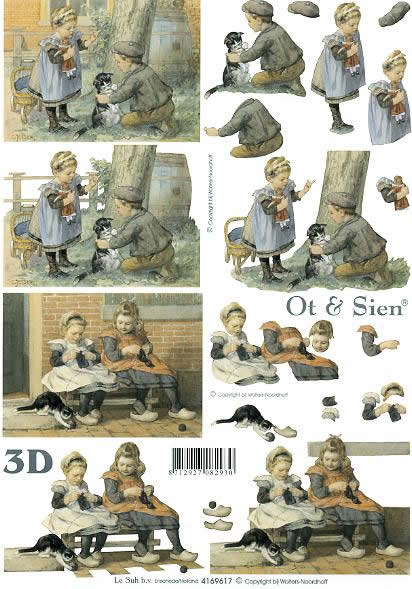 3D Bogen Kinder + Katzen - Format A4,  Tiere - Katzen,  Menschen - Kinder,  Le Suh,  3D Bogen,  Kinder + Katzen
