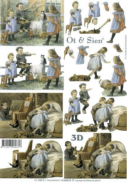 3D Bogen Kinderer bei der Wiege - Format A4,  Menschen - Kinder,  Tiere -  Sonstige,  Le Suh,  3D Bogen,  Kinder bei Wiege