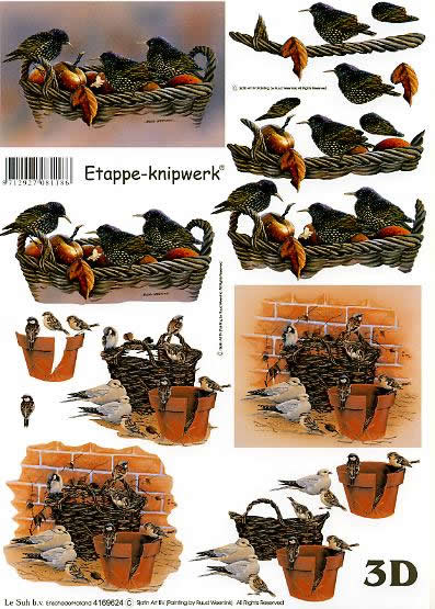 3D Bogen Vögel im Korb - Format A4,  Tiere - Vögel,  Tiere -  Sonstige,  Le Suh,  3D Bogen,  Vögel im Korb