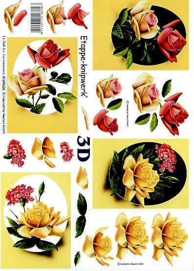 3D Bogen Rosen im Oval - Format A4,  Blumen - Rosen,  Blumen -  Sonstige,  Le Suh,  3D Bogen,  Rosen+Nelke im Oval