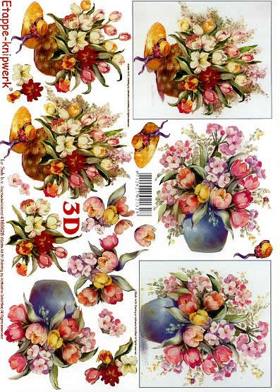 3D Bogen Blumen - Format A4, Frühjahr,  Blumen - Tulpen,  Blumen -  Sonstige,  Le Suh,  3D Bogen,  Blumen in Vase