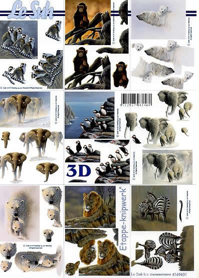 3D Bogen Tiere klein - Format A4, Regionen - Afrika,  Regionen -  Sonstige,  Tiere -  Sonstige,  Le Suh,  3D Bogen,  Tiere klein,  Elefant,  Löwe,  Eisbär,  Zebra,  Affe,  Pinguin